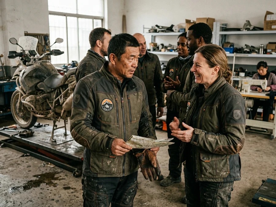 Touring club members in the same ADV jacket with the club badge embroidered