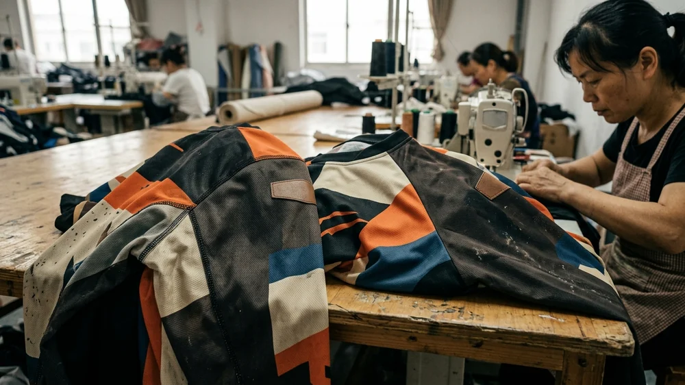 Raglan and set-in sleeve jerseys side by side on the table