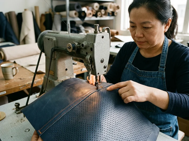 Perforated leather panel on a race suit