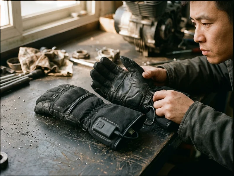 Heated motorcycle gloves with the battery pack at the cuff