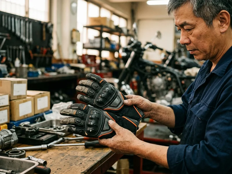 Pair of short-cuff sport motorcycle gloves, back of hand view