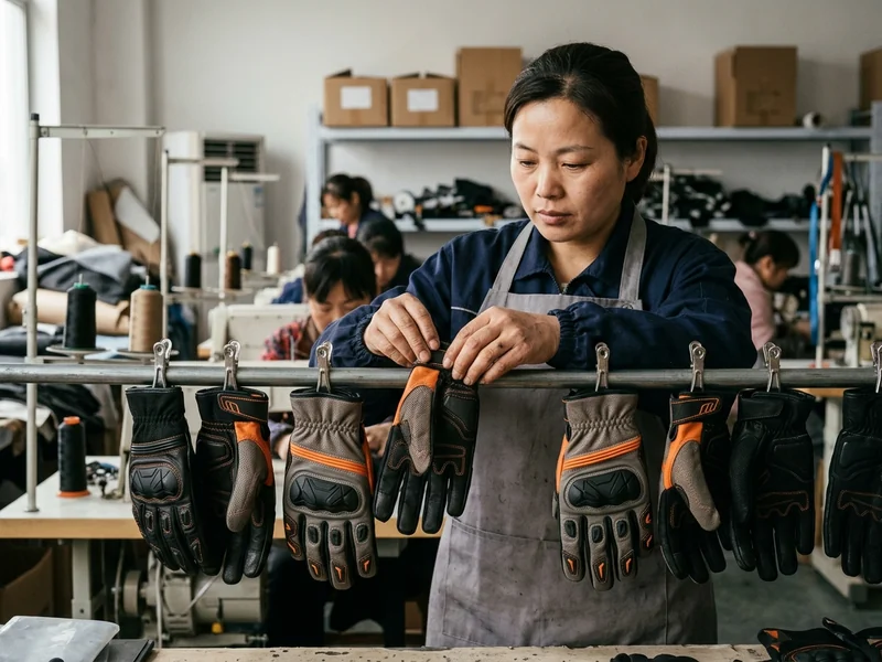 Mid-line inspector closing gloves across sizes on a handlebar