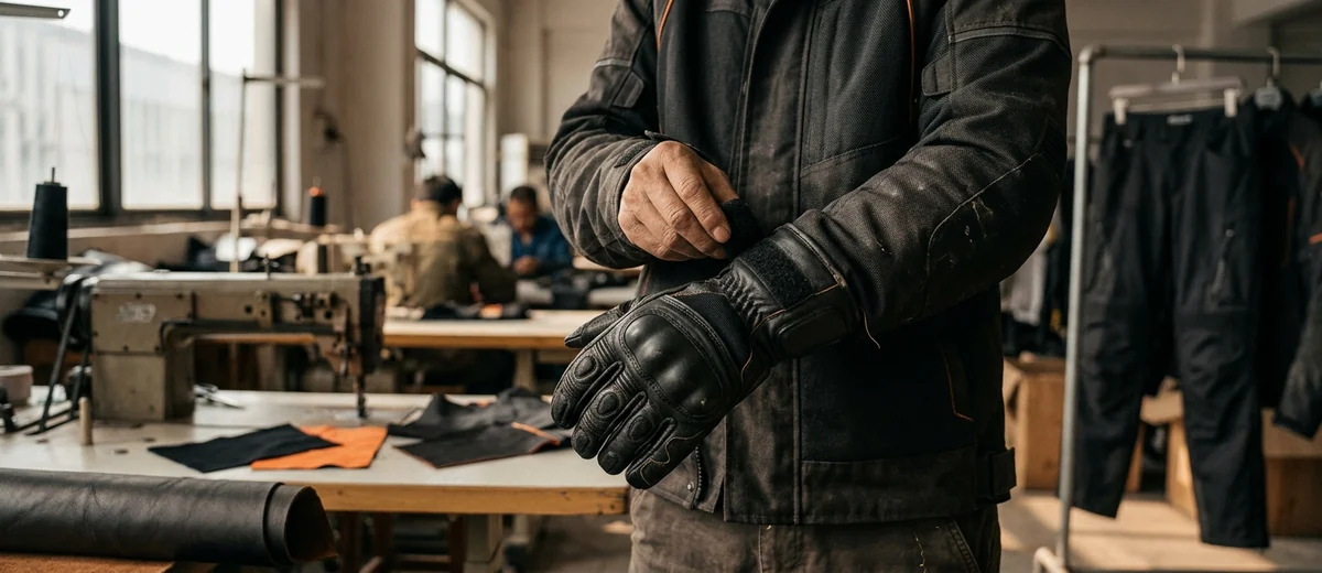 Over-jacket cuff of a touring glove closed over the jacket sleeve