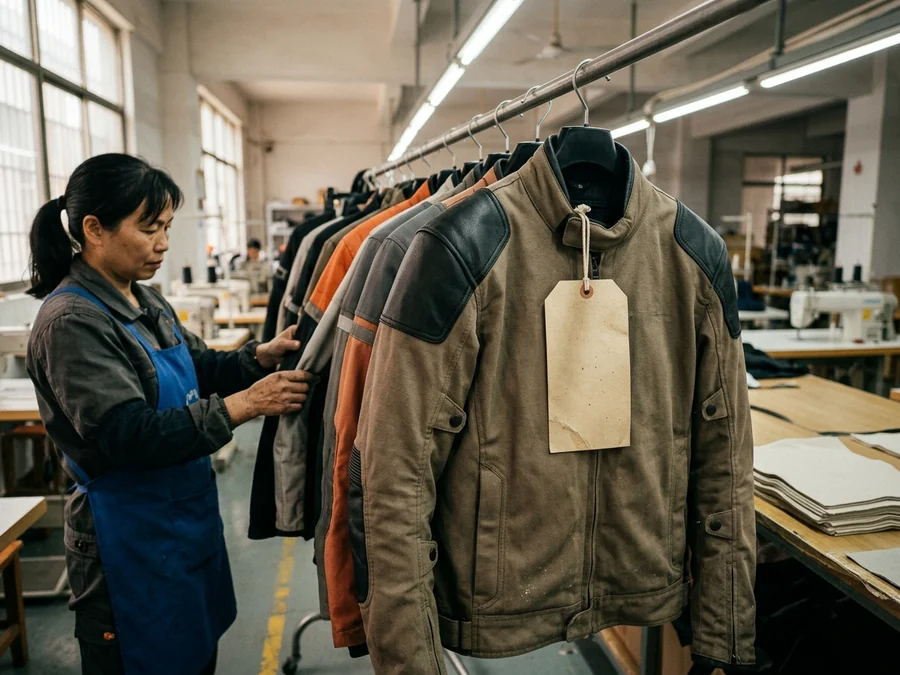 Printed hangtag with string, attached to a garment on the rail