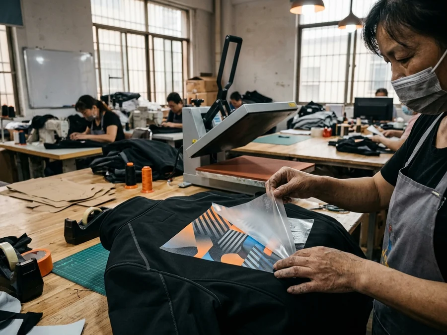 Full-colour printed transfer with gradients on a softshell
