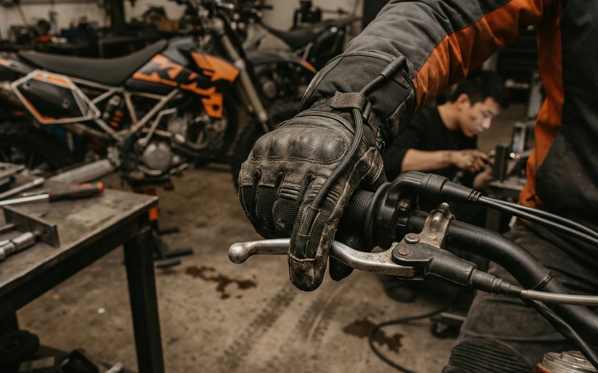 A two-finger brake lever pull with heated gloves on