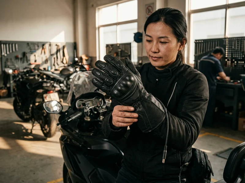 Heated touring motorcycle glove with a long gauntlet and knuckle protection