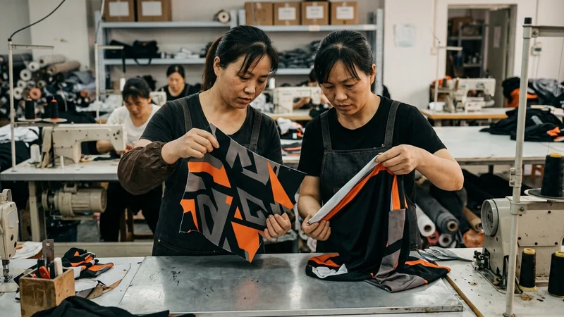 Sublimated crew shirt panels checked against the jersey strip