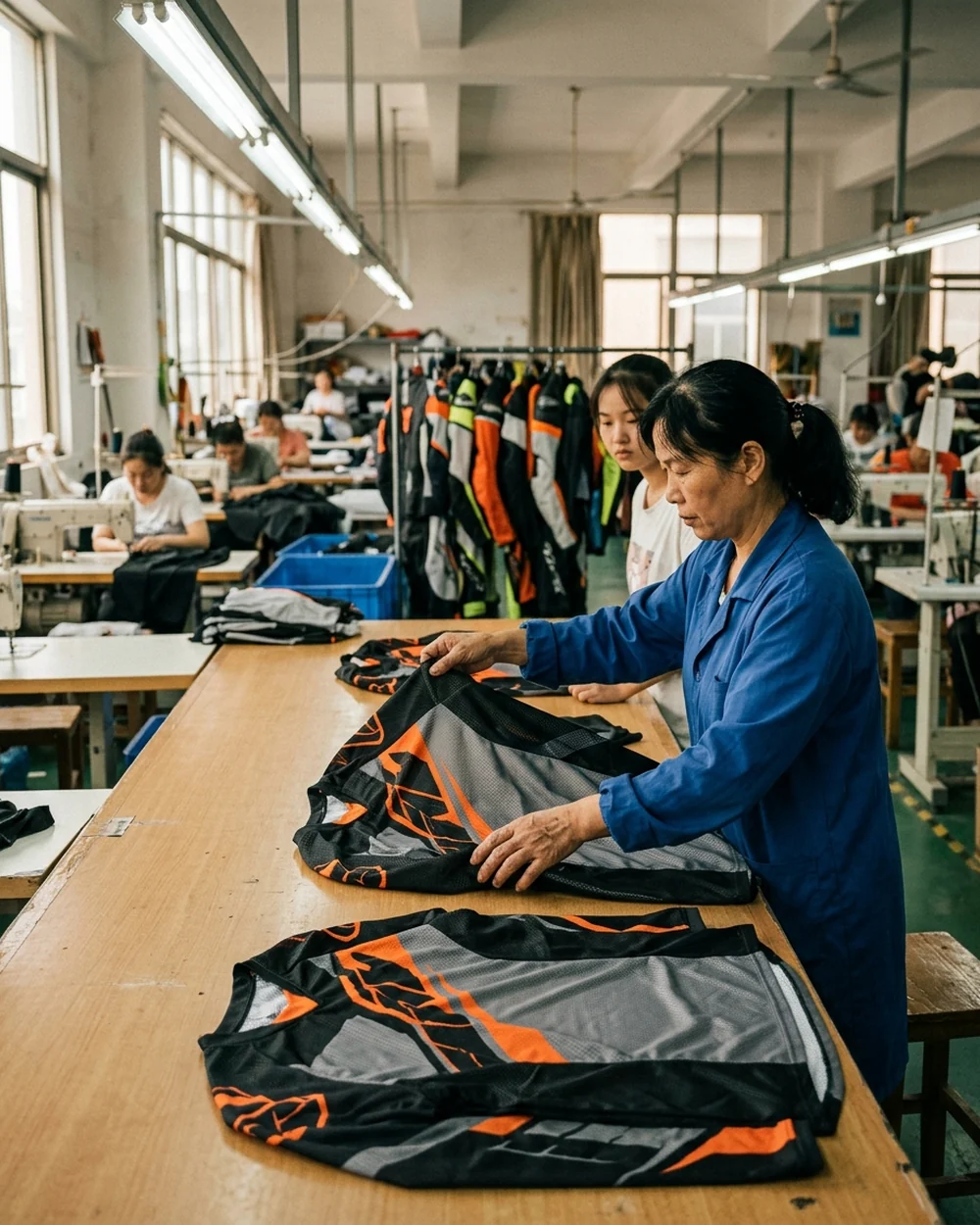 Sampling and production process: the QC lead pulling pieces across sizes at the mid-line check
